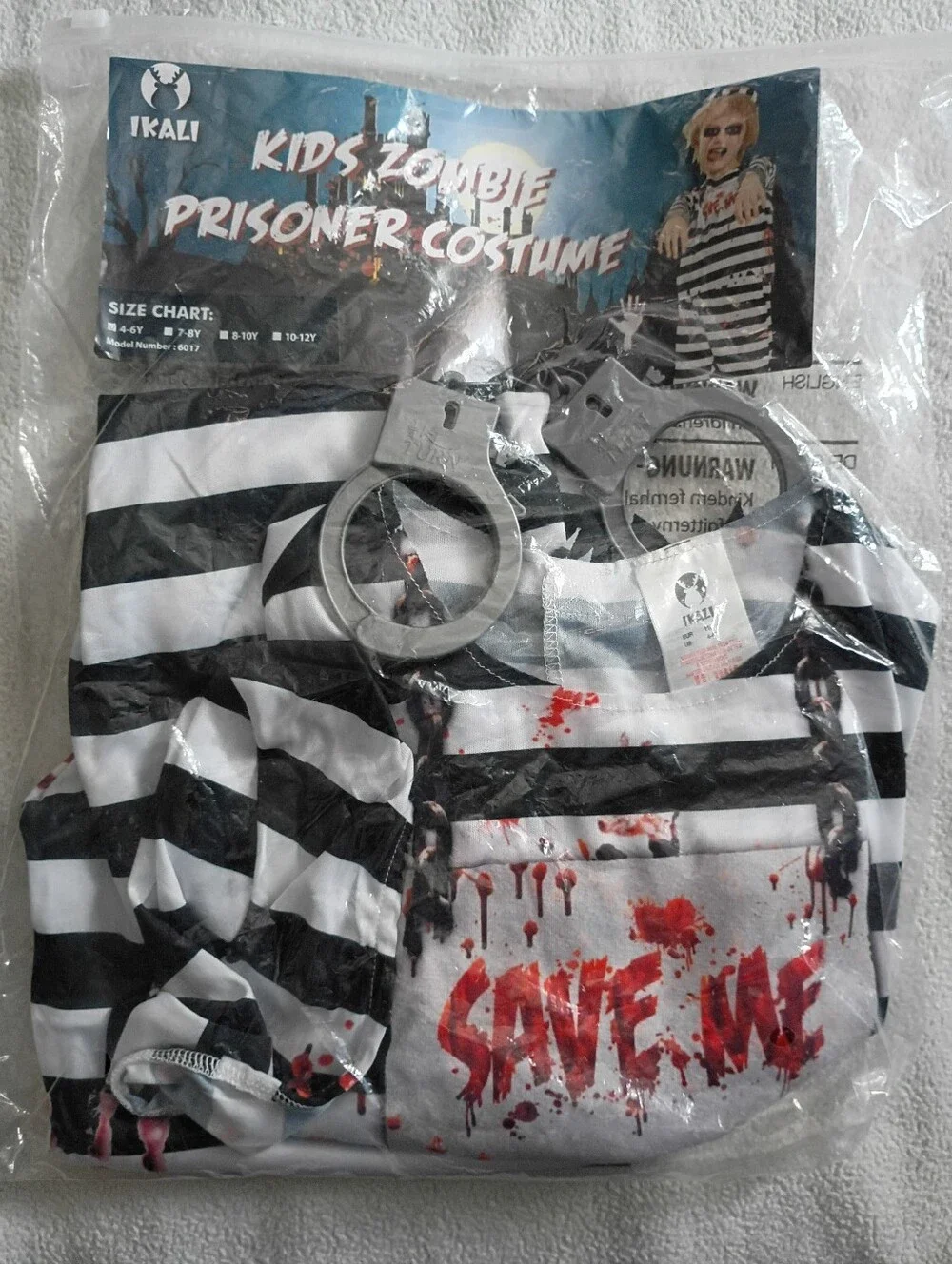 Kids Black Zombie Prisoner Costume Size 4-6